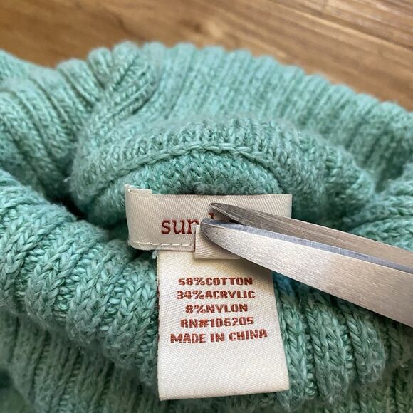 SUNDANCE L Turquoise Toasty Tweed Rib Knit Turtleneck Sweater Soft Cozy Winter - Picture 9 of 16